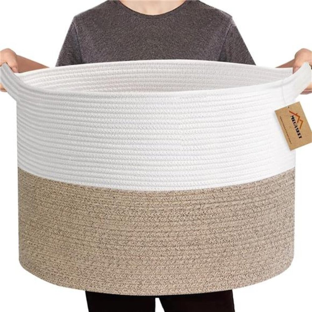 Large Rope Storage Basket, 22" X 22" X 14" Extra Large Woven Baskets for Storage